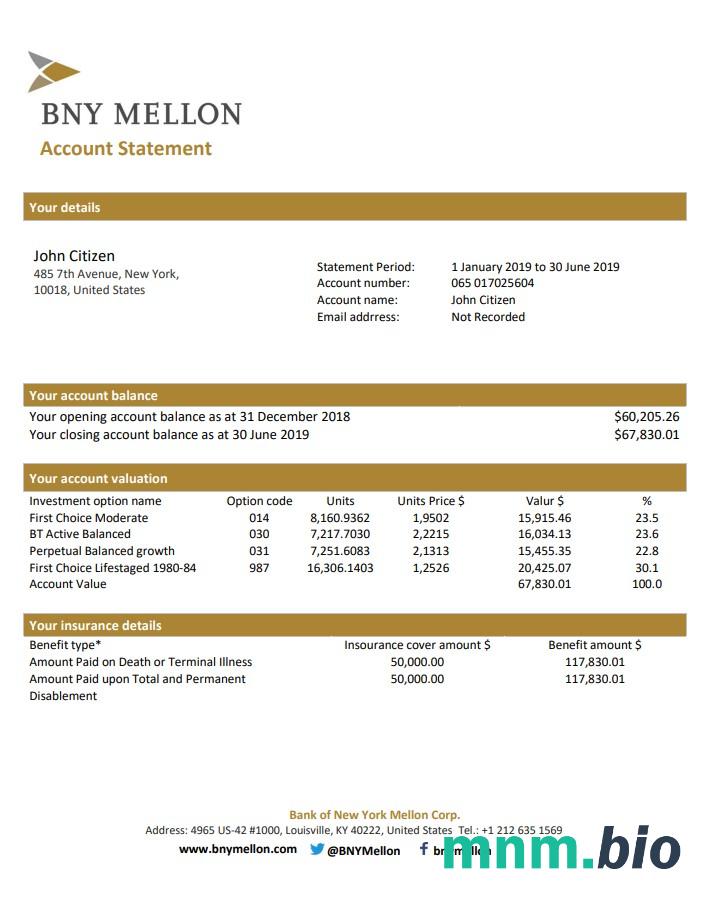 USA Bank of New York Mellon szablon w formacie excel pdf